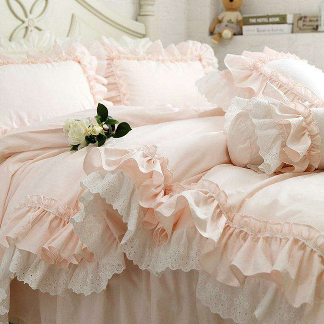Fairy Tale Dreamscape Lace Bedding Set - Elegant Embroidered Linens for Little Princesses