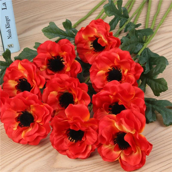 Lifelike Silk Anemone Floral Arrangement Set - 15-Piece Elegance Collection for Home and Events