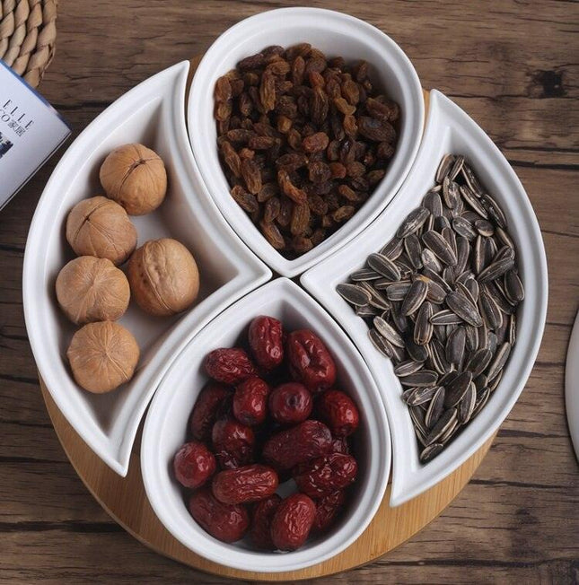 Elegant Artisan Porcelain Serving Ensemble with Sustainable Bamboo Tray
