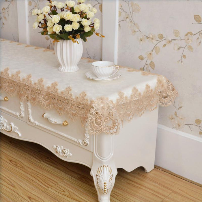 Lace Trimmed Tablecloth for Tables, Pianos, and Home Decor