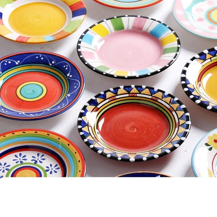 European Style Hand-Painted Ceramic Dessert Plates for Snacks and Cakes