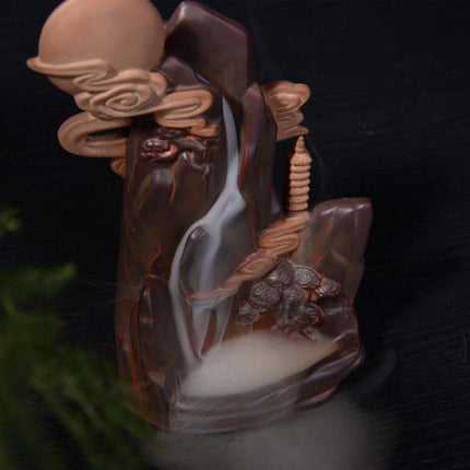 Serene Cascading Waterfall Ceramic Incense Holder - Earthy Brown Finish