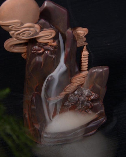 Serene Cascading Waterfall Ceramic Incense Holder - Earthy Brown Finish