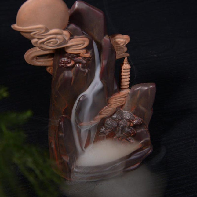 Serene Cascading Waterfall Ceramic Incense Holder - Earthy Brown Finish