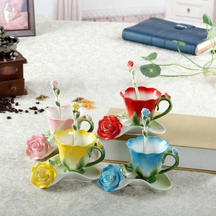Captivating Blooming Red Rose 3D Ceramic Tea Set - An Exquisite Gift for Tea Aficionados