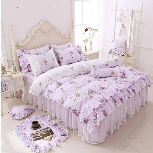 Elegant Pink Floral Princess Cotton Bedding Set for Luxurious Comfort