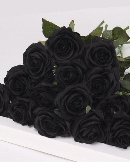 Chic Black Rose Tulip Latex Floral Arrangement - Set of 15 Handcrafted Elegance