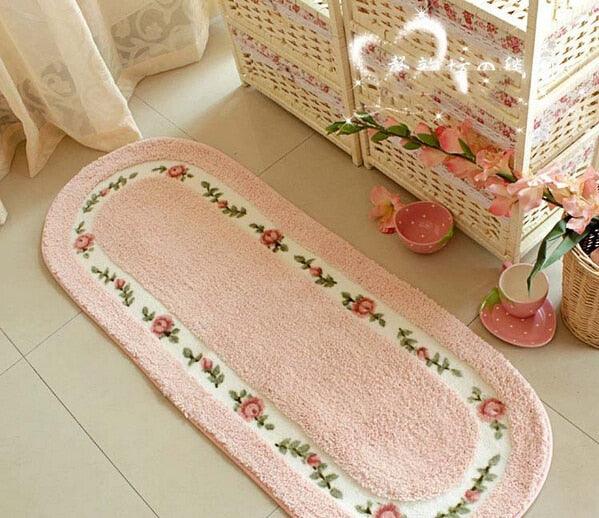 Vintage Oval Pink Rose Rug Set - 2pcs Living Room and Bedroom Carpet