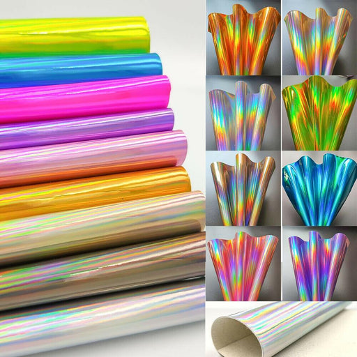 Vibrant Holographic Rainbow Laser PU Leather Sheets for DIY Crafts