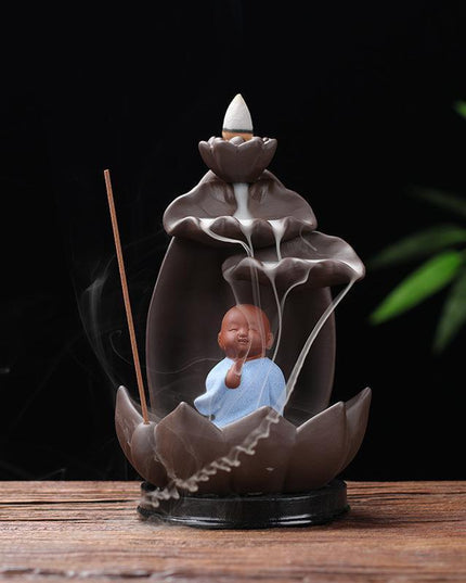 Serene Zen Monk Backflow Incense Waterfall with Illuminating LED for a Calming Environment