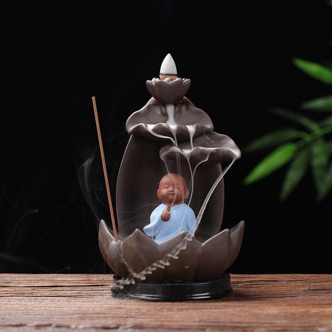 Serene Zen Monk Backflow Incense Waterfall with Illuminating LED for a Calming Environment