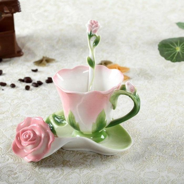 3D Red Rose Flowers Ceramic Tea Set - Ideal Holiday Gift for Tea Lovers