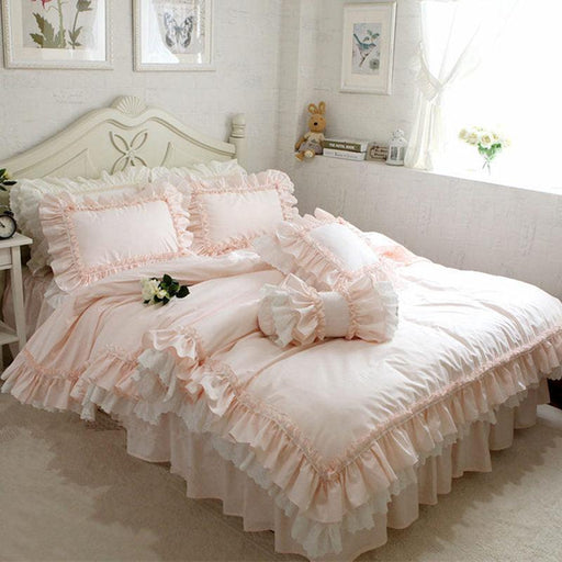 Enchanting Princess Lace Bedding Set for Girls - Premium Embroidered Bed Linens