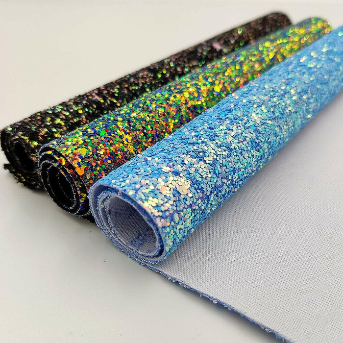 Rainbow Starlight Chunky Glitter Vinyl - Sparkling Creations Crafting Fabric with Large Star Gem Design