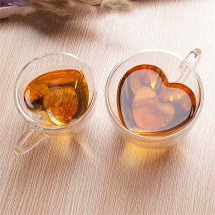 Heartfelt Elegance: Double-Walled Borosilicate Glass Tea Cup Set