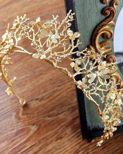 Vintage Golden Dragonfly Rhinestone Bridal Tiara: Luxurious Baroque Headpiece