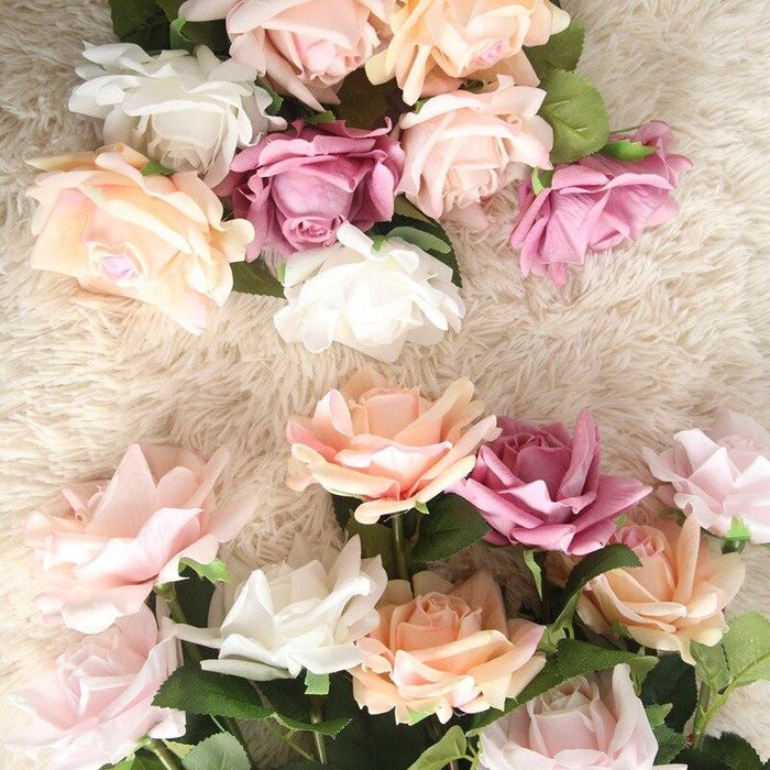 Elegant Real Touch Silk Rose Flower Bundle - Set of 5, 12cm Decorative Flowers