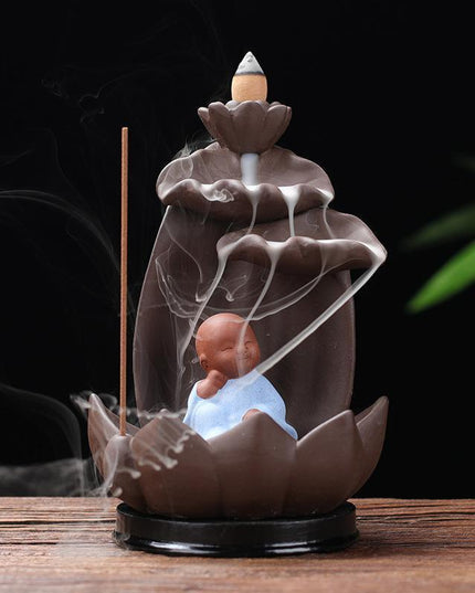 Serene Zen Monk Backflow Incense Waterfall with Illuminating LED for a Calming Environment