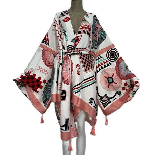 Boho Chic African Autumn Women's Silk Kimono Robe