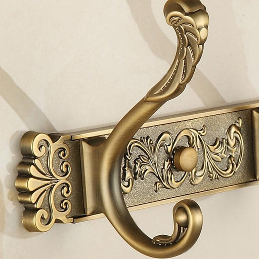 Elegant Antique Carved Wall-Mounted Coat Rack with 5 Zinc-Alloy Hooks