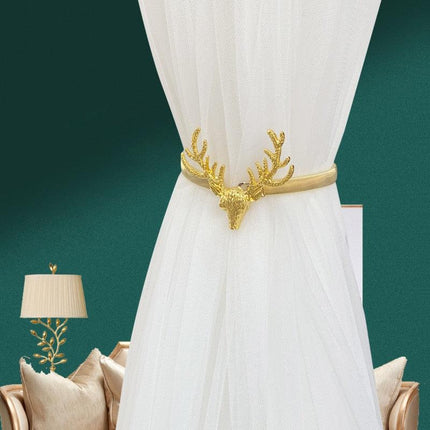 Sophisticated Elk-Inspired Metal Curtain Tieback with Leaf Accent - Luxurious Home Decor