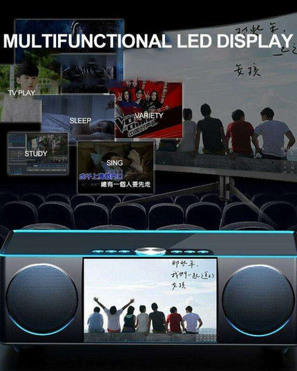 All-in-One Portable Bluetooth Multimedia Hub with Video, LED Screen, Microphone, FM Radio, and Clock