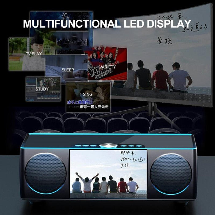 Multifunctional Bluetooth Sound System with Video, LED Display, Mic, FM Radio, Clock - Portable Entertainment Hub