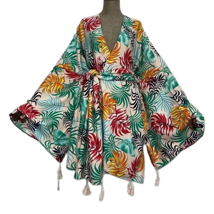 Boho Chic African Autumn Women's Silk Kimono Robe