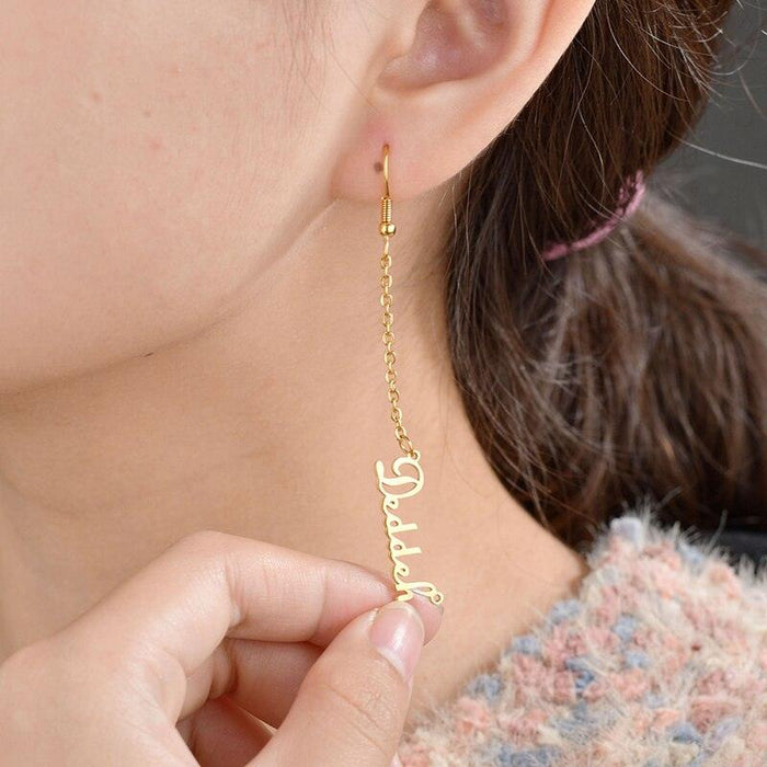 Customizable Stainless Steel Drop Earrings with Personalized Name - Elegant Jewelry for Women