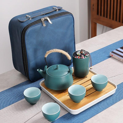 Japanese Serenity Travel Tea Set with Loop-Handled Teapot and Bamboo Cups
