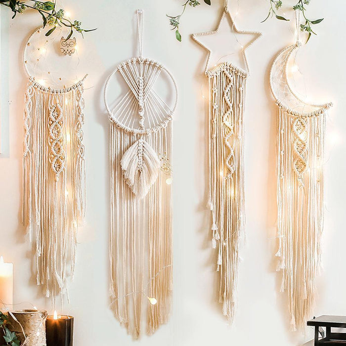 Enchanting Celestial Moon Macrame Dream Catcher - Eco-friendly Boho Charm