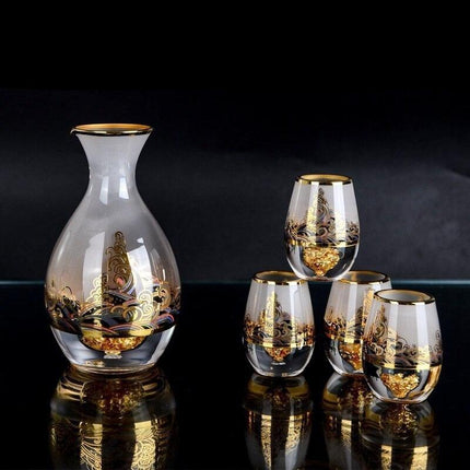 Elegant Gilded Glass Wine Set with Mixer for Sophisticated Sips