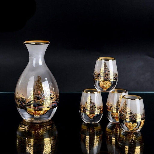 Palatial Golden Foil Wine Set - Opulent Asian-Inspired Collection