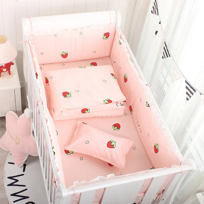 Newborn 5pcs Cotton Crib Bedding Set with Bed Linings and Bumpers