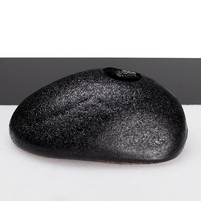 Zen-Inspired Small Black Stone Vase for Serene Home Ambiance