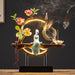 Handmade Ceramic Backflow Incense Burner with Flower Design and Wooden Bracelet
