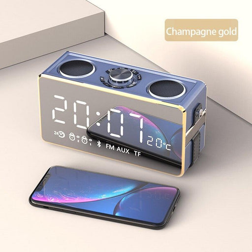 S18 Wireless Bluetooth FM Speakers Music Stereo Bass Outdoor Car Clock LED Display Support TF Mirror Portable Mini Subwoofer-Electronics›Portable Audio & Video›Portable Speakers-Très Elite-Champagne Gold-Très Elite