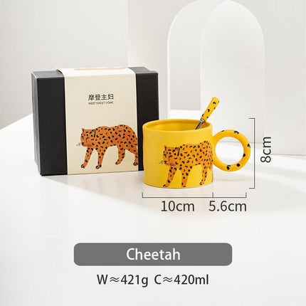 Whimsical Animal Ceramic Mug Set with Matching Spoon - Elevate Your Drinking Moments