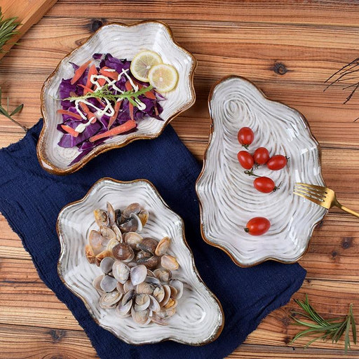 Elegant Japanese Pearl Ceramic Serving Tray for Seafood, Steak, and Salad with Unique Anti-Skid Design