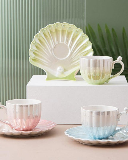 Chic Pearl Shell Ceramic Mugs: Elevate Your Sipping Experience