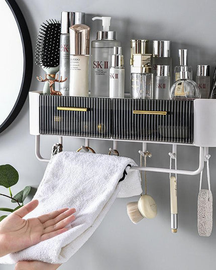 Elegant Gray and Green Wall-Mounted Storage Organizer with Versatile Functionality