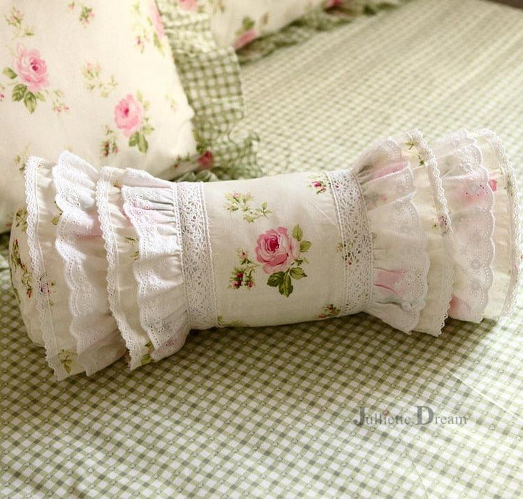 European Elegance Lumbar Pillow with Princess Ruffle Lace Embroidery