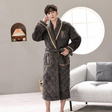 Men's Quilted Coral Fleece Winter Robe - Ultimate Luxury and Warmth