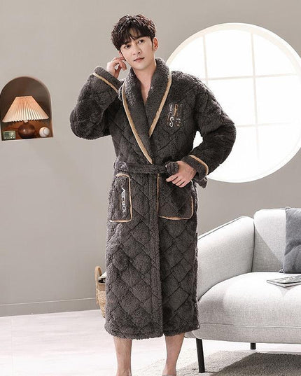 Men's Quilted Coral Fleece Winter Robe - Ultimate Luxury and Warmth