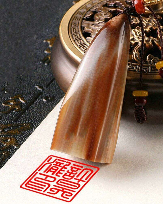 Customizable Ox Horn Keychain Seal - Personalized Name Stamp for Distinctive Style