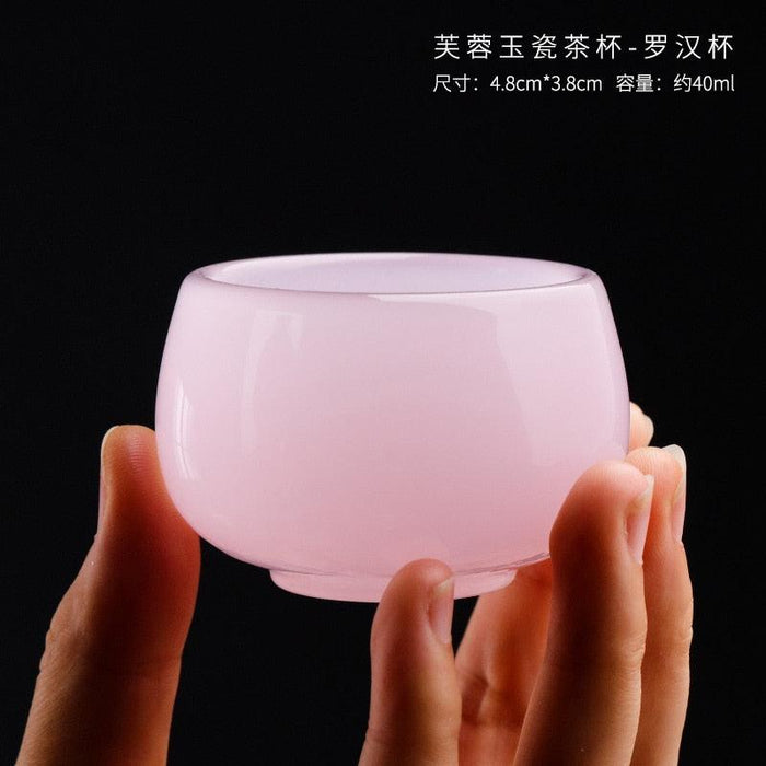 Hibiscus Pink Jade Porcelain Tea Cup Set with Elegant Chinese Retro Style