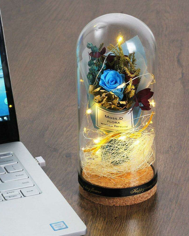 Timeless Elegance: Preserved Rose in Glass Dome on Wooden Stand