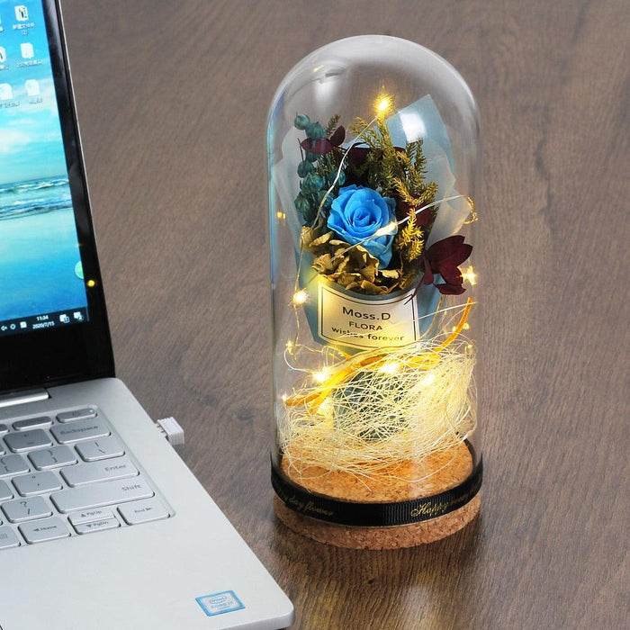 Timeless Elegance: Preserved Rose in Glass Dome on Wooden Stand