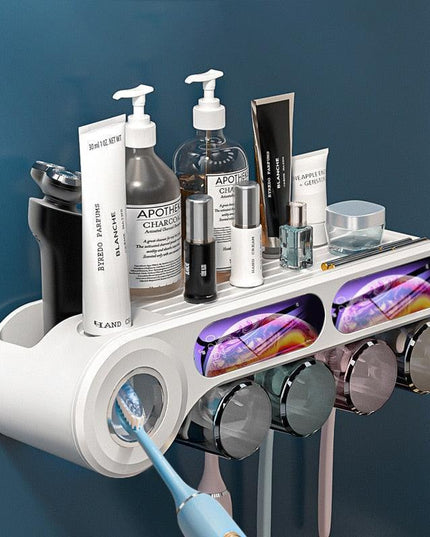 Smart Bathroom Organizer with Automatic Toothpaste Dispenser and Toothbrush Storage - Available in White and Black