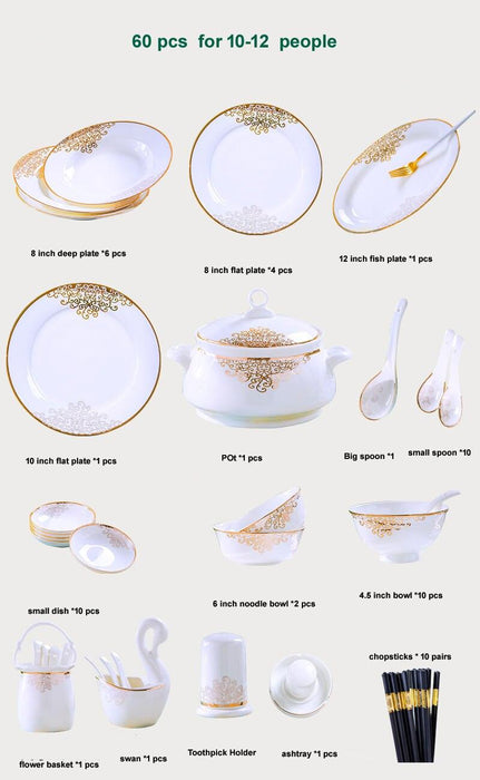 Exquisite 60-Piece Porcelain Asian Dining Collection - Perfect for Special Celebrations